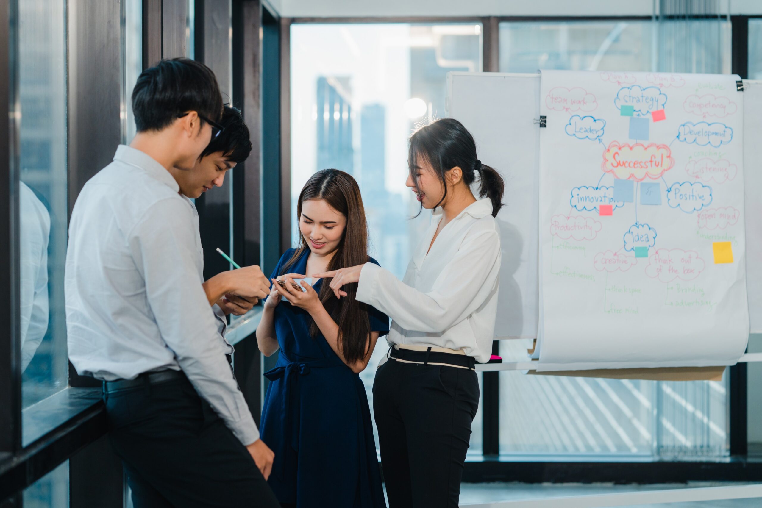 a group discussing a full funnel media strategy