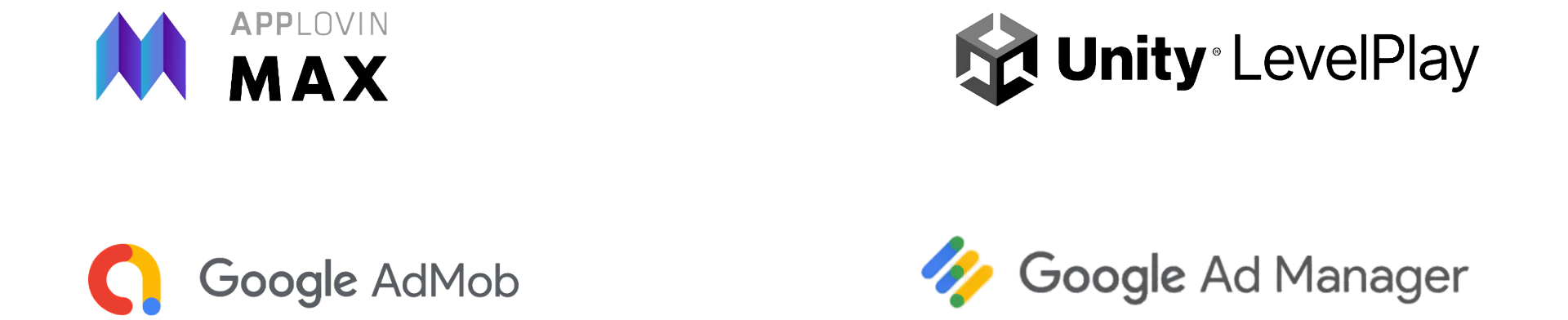 AppLoving Max, Unity, GAM, and Google AdMob logos